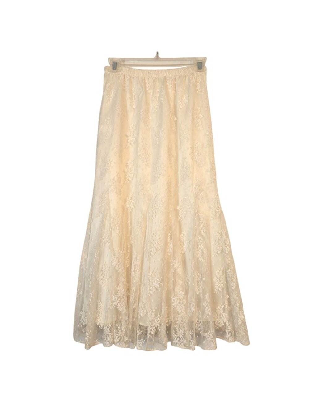 Vintage Ivory Lace Overlay Lined Boho Fairycore Maxi Skirt Size 8 Made in USA